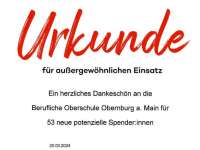 DKMS Urkunde für außergewöhnlichen Einsatz