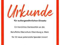 Urkunde für 32 neue potentielle Spender